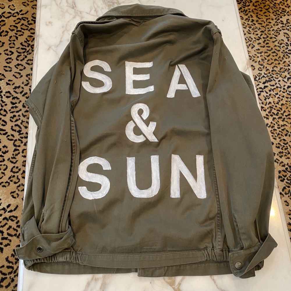 Vintage Army Jacket with Sea and Sun Painted